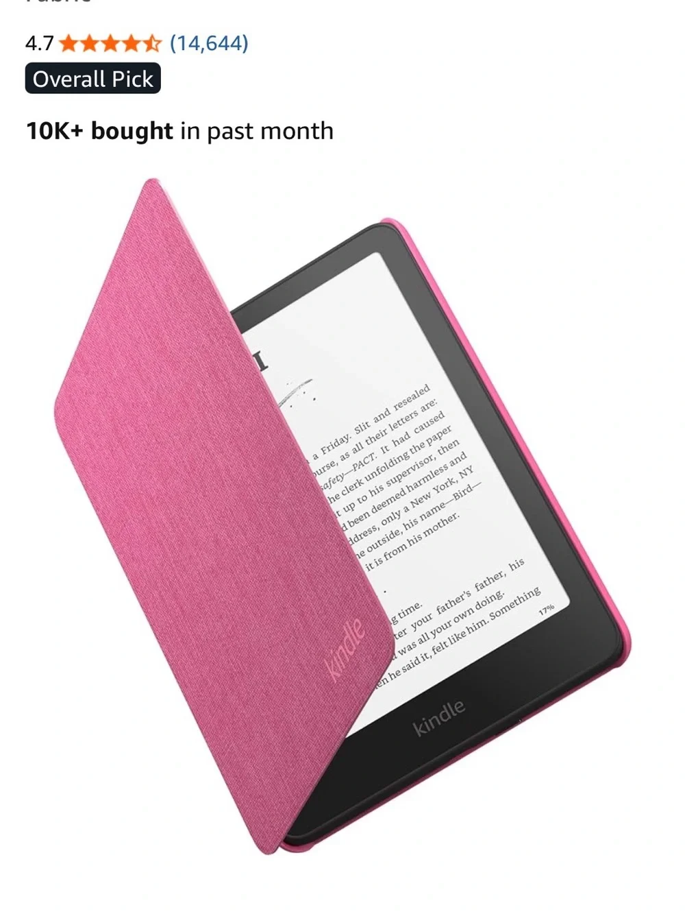 NIB Amazon Kindle Papaerwhite & Kindle Colorsoft Fabric Cover in Raspberry